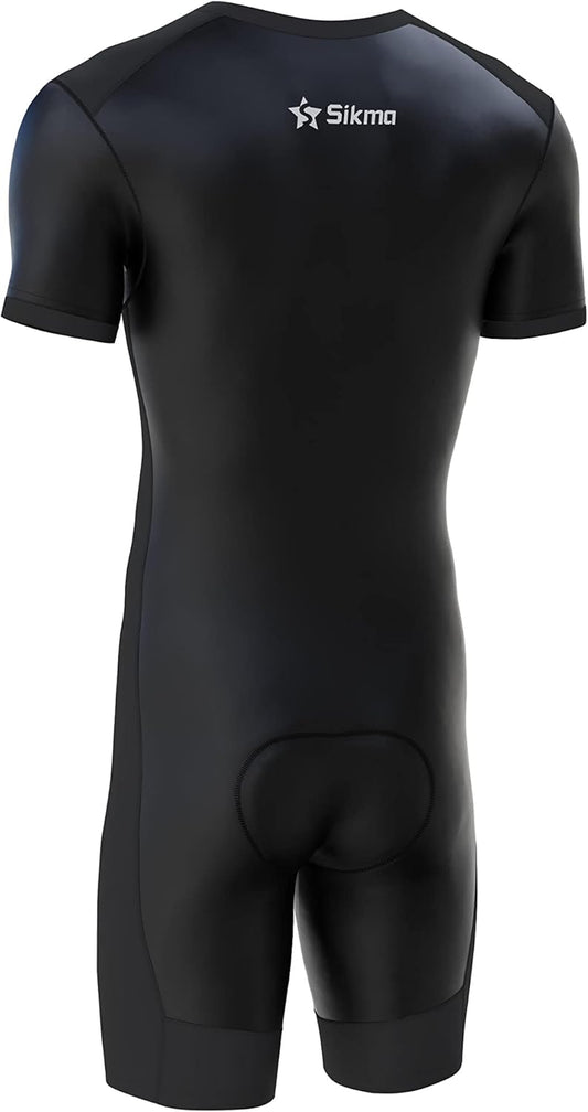 Mens Cycling Skinsuit Padded One Piece Trisuit Bike Top Short