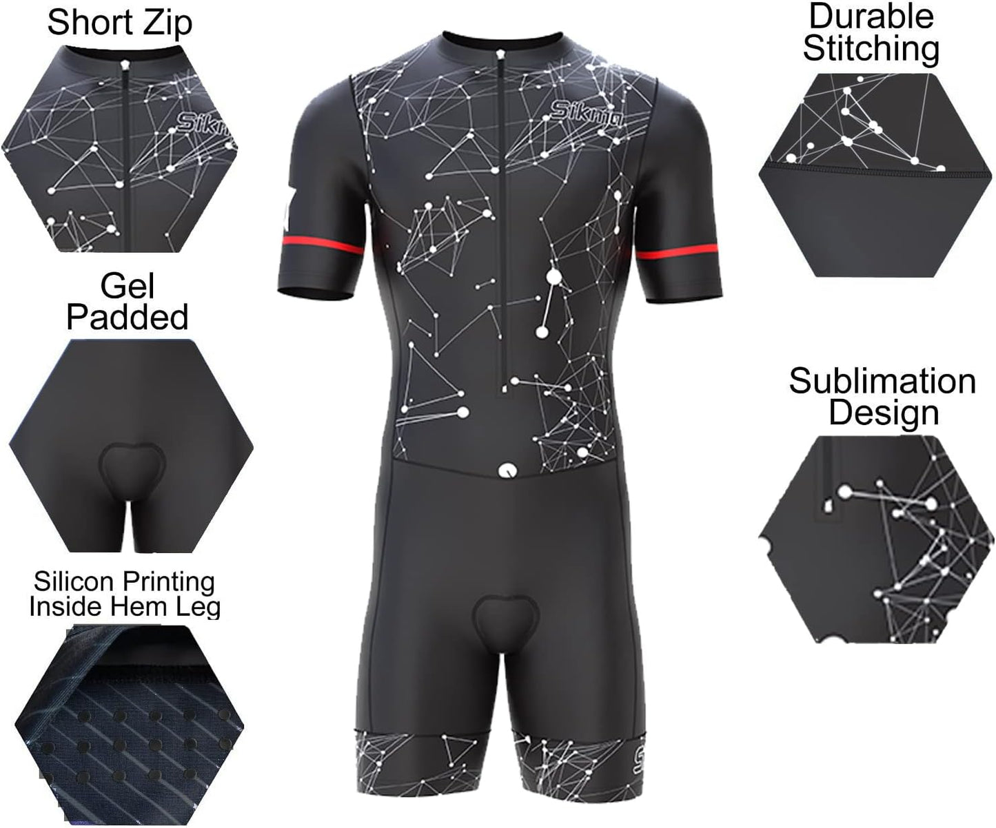 Men'S Cycling Skinsuit Gel Padded One Piece Trisuit Bike Top Short Sublimated Design