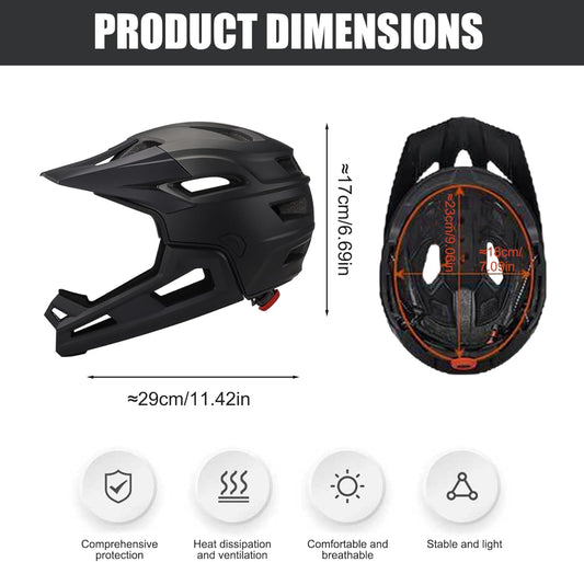 Full Face Helmet, Mountain Bike Helmet for Adult Breathable Shock-Proof PC Full Face Bike with Detachable Chin Holder & Visor Adjustable Black for Biking, Adult