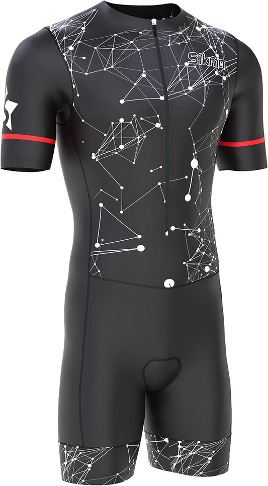 Men'S Cycling Skinsuit Gel Padded One Piece Trisuit Bike Top Short Sublimated Design