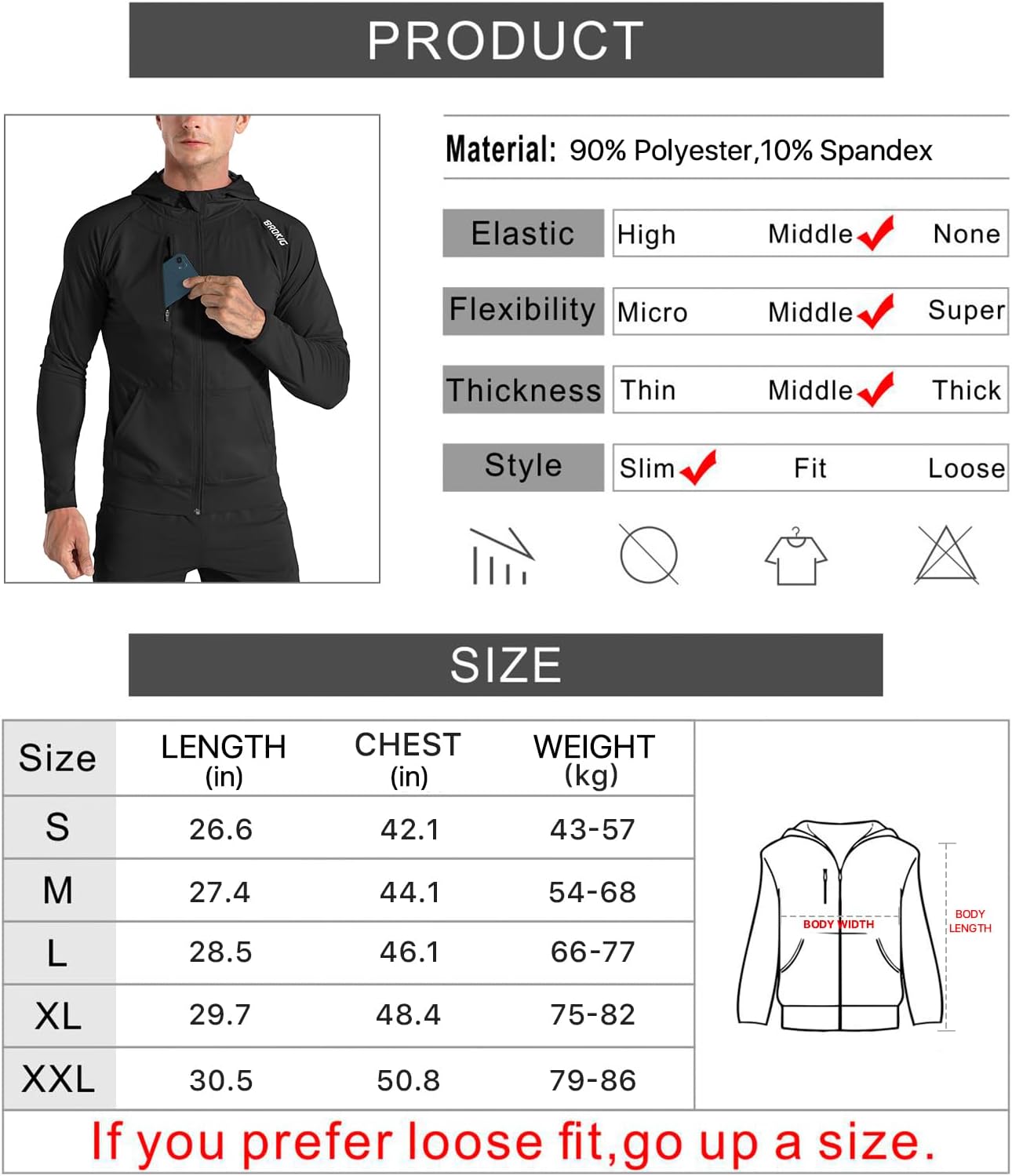 Mens Zip Hoodies, Lightweight Sweatshirts Gym Running Jumper Jackets with Pockets