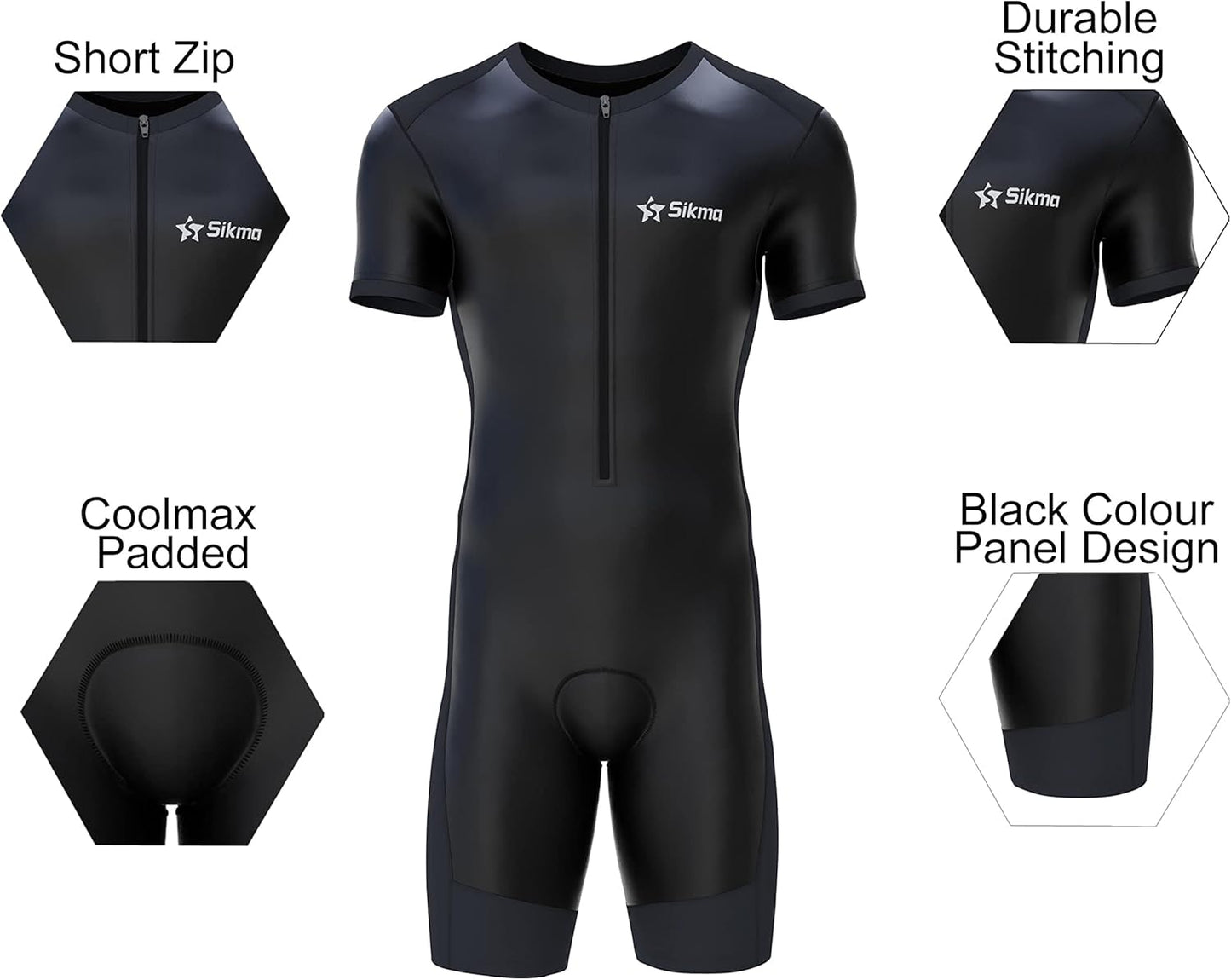 Mens Cycling Skinsuit Padded One Piece Trisuit Bike Top Short