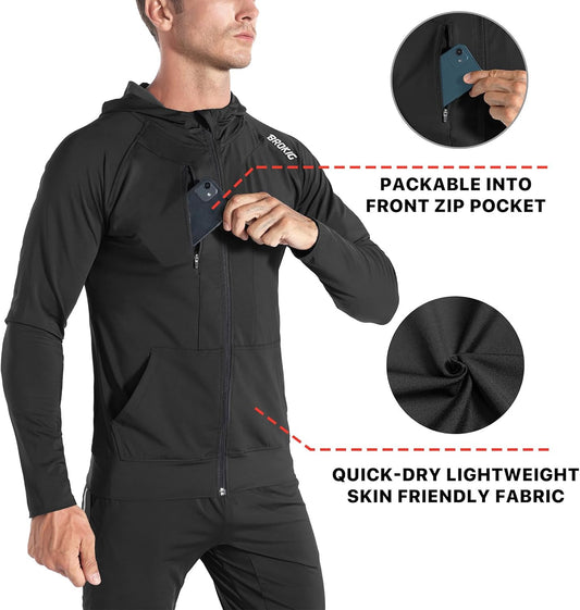 Mens Zip Hoodies, Lightweight Sweatshirts Gym Running Jumper Jackets with Pockets