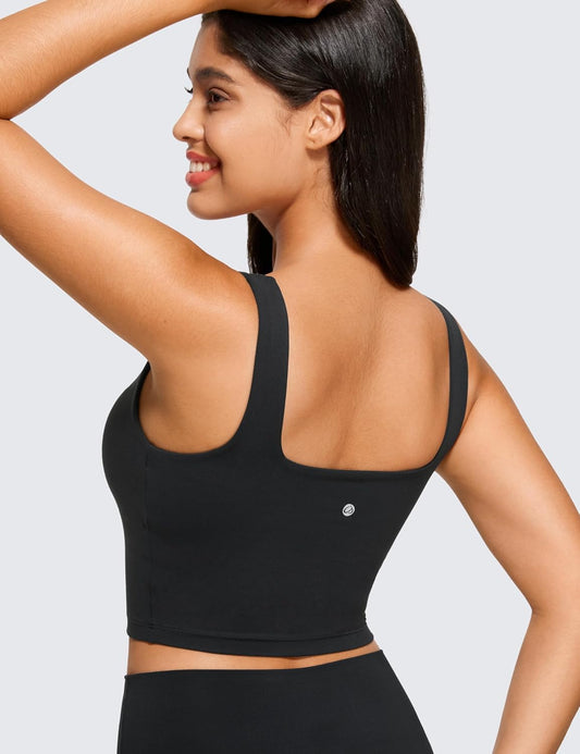 Women'S Butterluxe Square Neck Sports Bra Padded Wireless Crop Top Gym Workout Tank Tops Camisole with Built in Bra