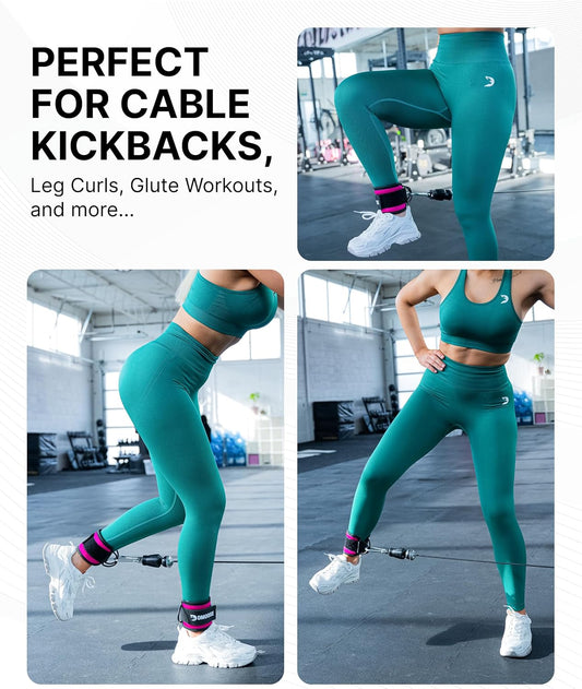 Ankle Straps for Cable Machines - One Size Fit with Premium Padding, Glute Kickback Ankle Strap for Women