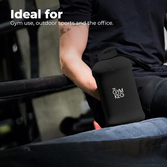 Official Sports 2L Water Bottle (2.2 L) Insulated Sleeve | Carry Handle | Fitness, Exercise, Large Gym 2 Litre Water Bottle | Ecofriendly, BPA Free, 40% Thicker Plastic