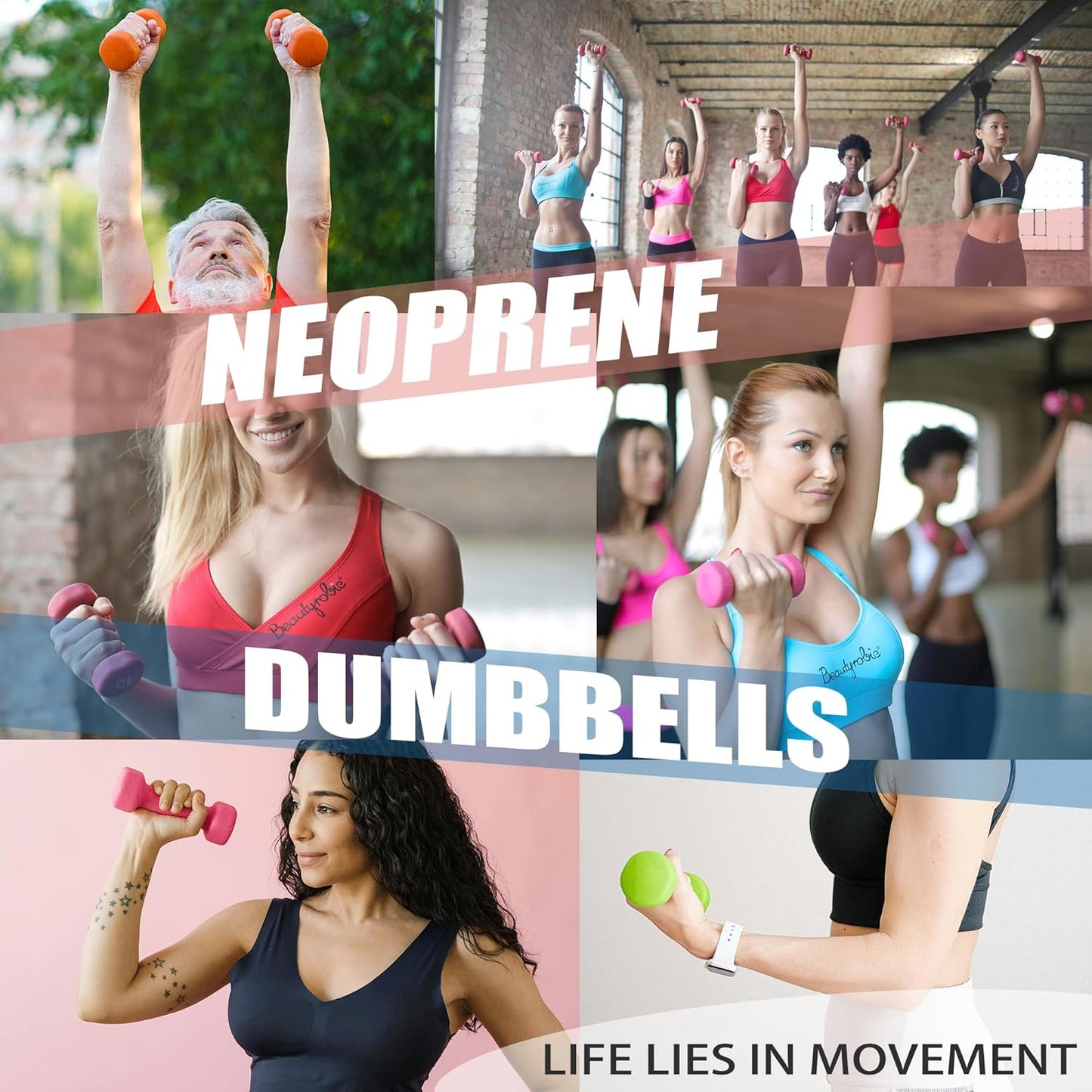 Hand Weight Neoprene Coated Dumbbell for Home Gym Equipment Workouts Strength Training Free Weights for Women, Men, Seniors and Youth (1Lb, 2Lb, 3Lb, 4Lb, 5Lb, 6Lb, 8Lb,10Lb)