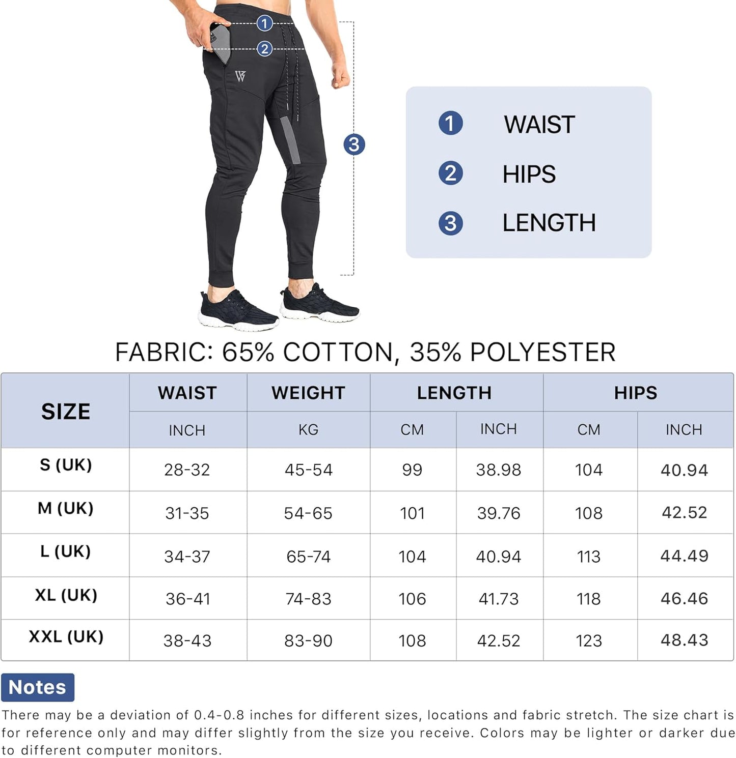 Mens Vertex Gym Trousers, Slim Fit Tracksuit Jogging Bottoms Running Joggers Sports Sweat Pants