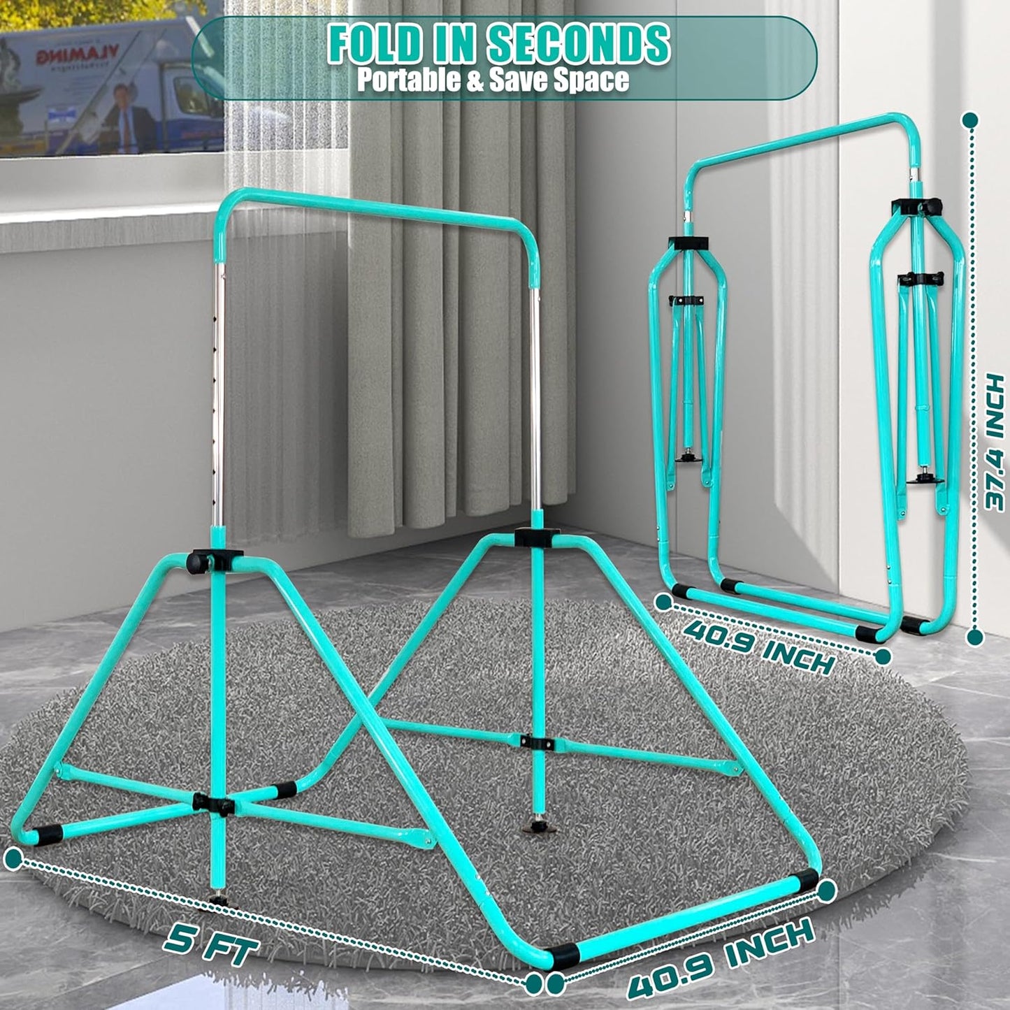 Upgrade Foldable Gymnastic Bar with Mat for Kids Ages 3-12, 200 Lbs Weight Capacity, Gymnastic Kip Bar Horizontal Bar for Kids, Gymnastic Training Equipment for Home and Gym Center Use