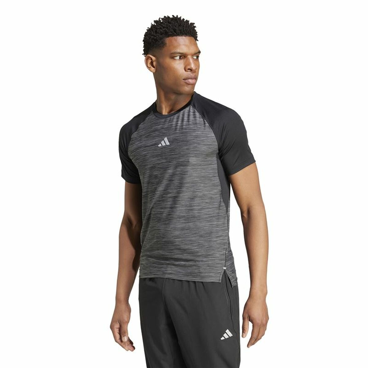 Men’s Short Sleeve T-Shirt Adidas Gym+ Training Black Grey-4