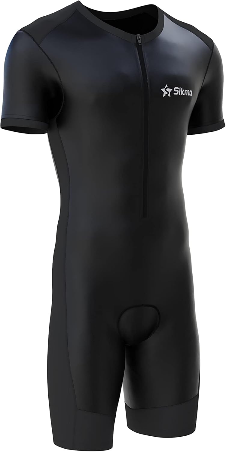 Mens Cycling Skinsuit Padded One Piece Trisuit Bike Top Short