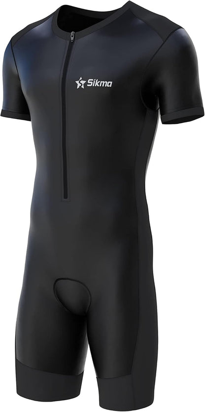 Mens Cycling Skinsuit Padded One Piece Trisuit Bike Top Short