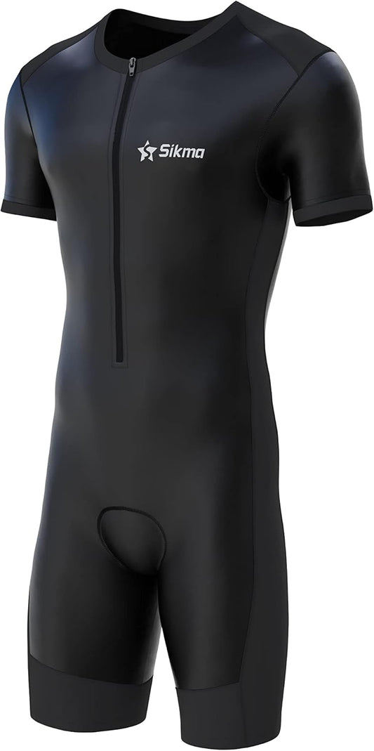 Mens Cycling Skinsuit Padded One Piece Trisuit Bike Top Short