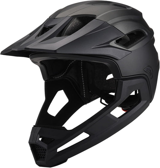 Full Face Helmet, Mountain Bike Helmet for Adult Breathable Shock-Proof PC Full Face Bike with Detachable Chin Holder & Visor Adjustable Black for Biking, Adult