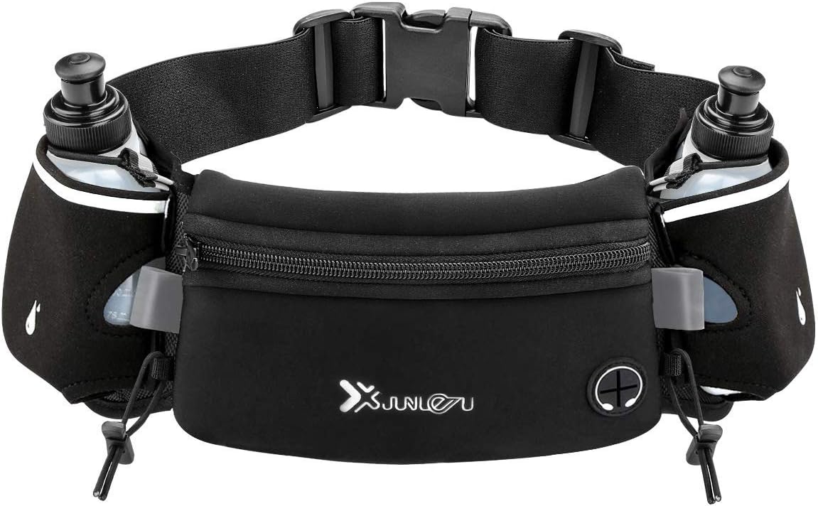 Running Belt with Water Bottles (2 X 175Ml) Hydration Belt Waterproof Waist Pack Fits Iphone Adjustable Sports Waist Pack for Marathon Running Hiking Cycling