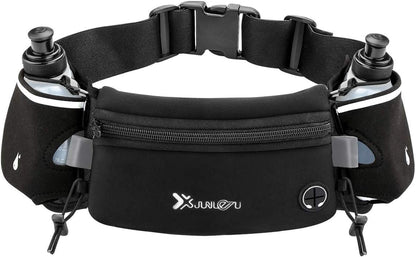 Running Belt with Water Bottles (2 X 175Ml) Hydration Belt Waterproof Waist Pack Fits Iphone Adjustable Sports Waist Pack for Marathon Running Hiking Cycling