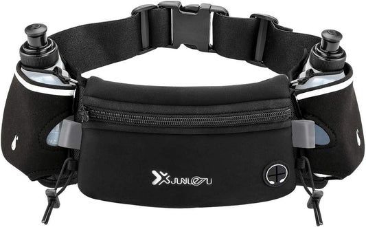 Running Belt with Water Bottles (2 X 175Ml) Hydration Belt Waterproof Waist Pack Fits Iphone Adjustable Sports Waist Pack for Marathon Running Hiking Cycling