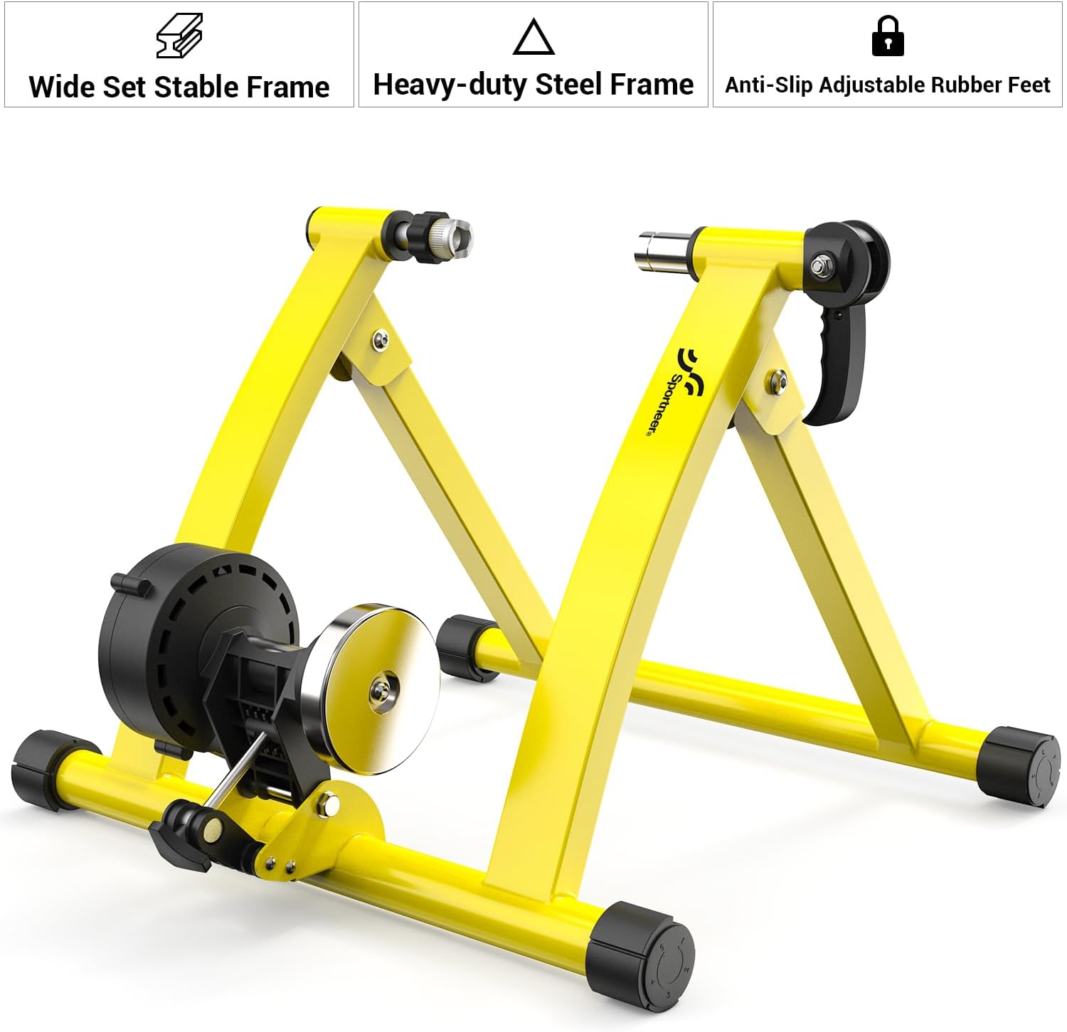 Turbo Trainer - Magnetic Stationary Bike Trainer for 26-28" & 700C Wheels - Adjustable 6 Level Resistance Bike Stand for Indoor Riding with Quick Release Lever & Front Wheel Riser Block