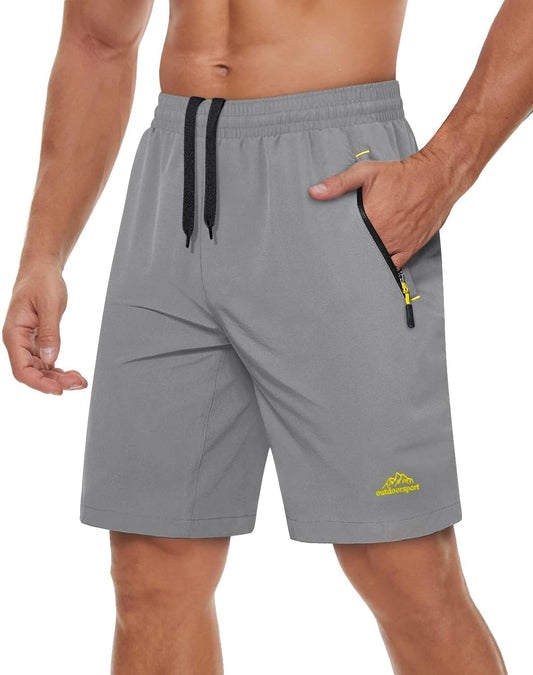 Men'S Quick-Drying Training Shorts, Running Shorts, Breathable Sports Shorts with Zip Pockets