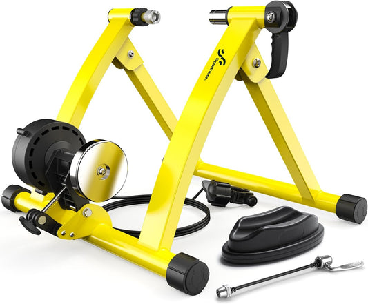 Turbo Trainer - Magnetic Stationary Bike Trainer for 26-28" & 700C Wheels - Adjustable 6 Level Resistance Bike Stand for Indoor Riding with Quick Release Lever & Front Wheel Riser Block
