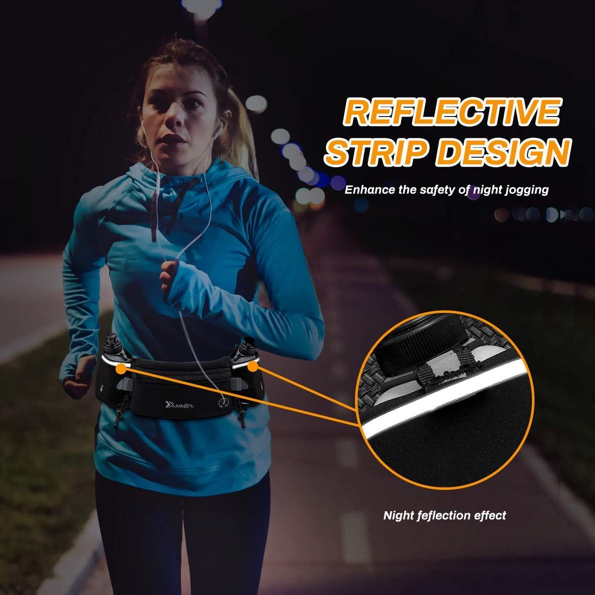 Running Belt with Water Bottles (2 X 175Ml) Hydration Belt Waterproof Waist Pack Fits Iphone Adjustable Sports Waist Pack for Marathon Running Hiking Cycling