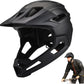 Full Face Helmet, Mountain Bike Helmet for Adult Breathable Shock-Proof PC Full Face Bike with Detachable Chin Holder & Visor Adjustable Black for Biking, Adult