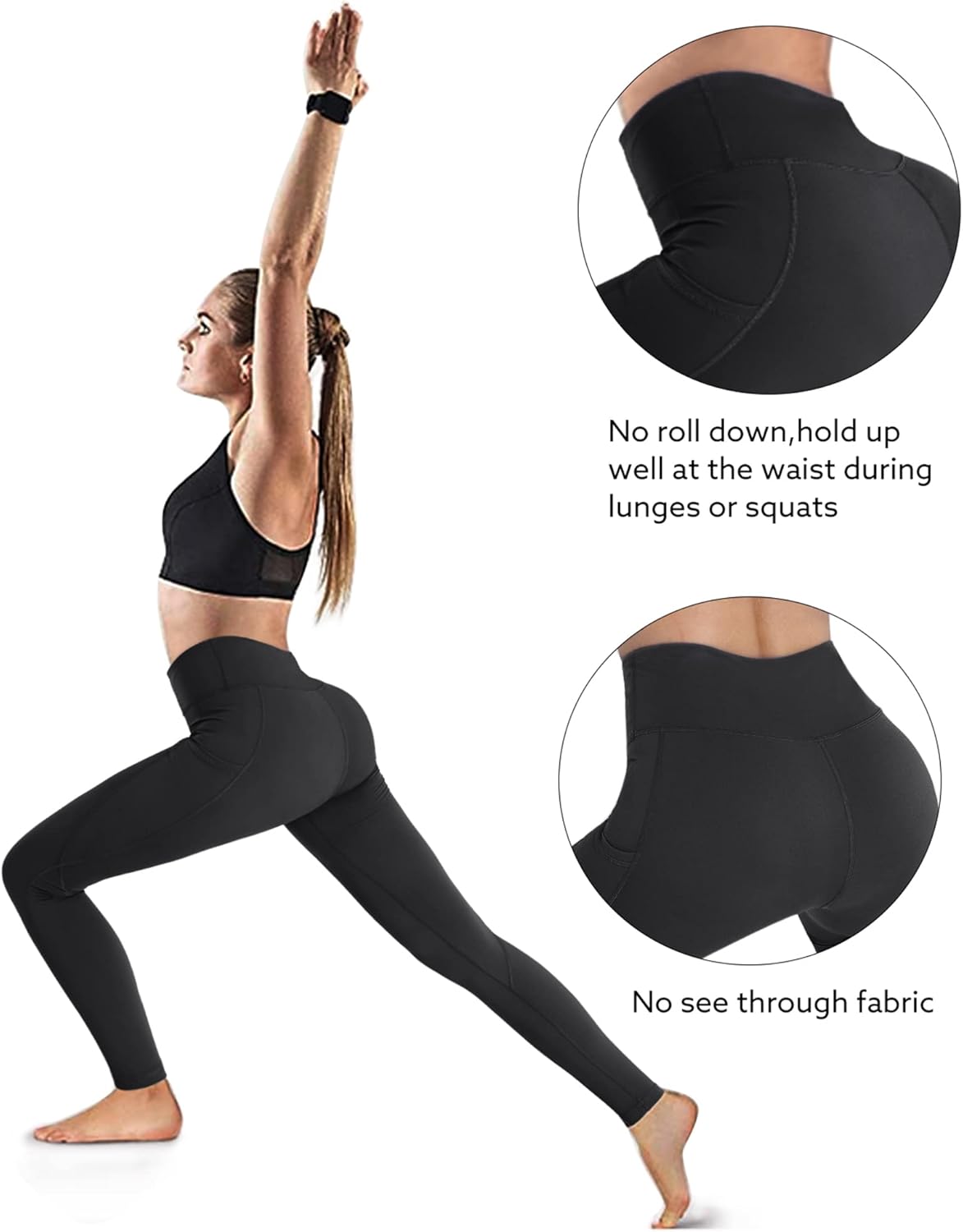 Womens High Waist Yoga Pants with Pockets Workout Running Gym Leggings