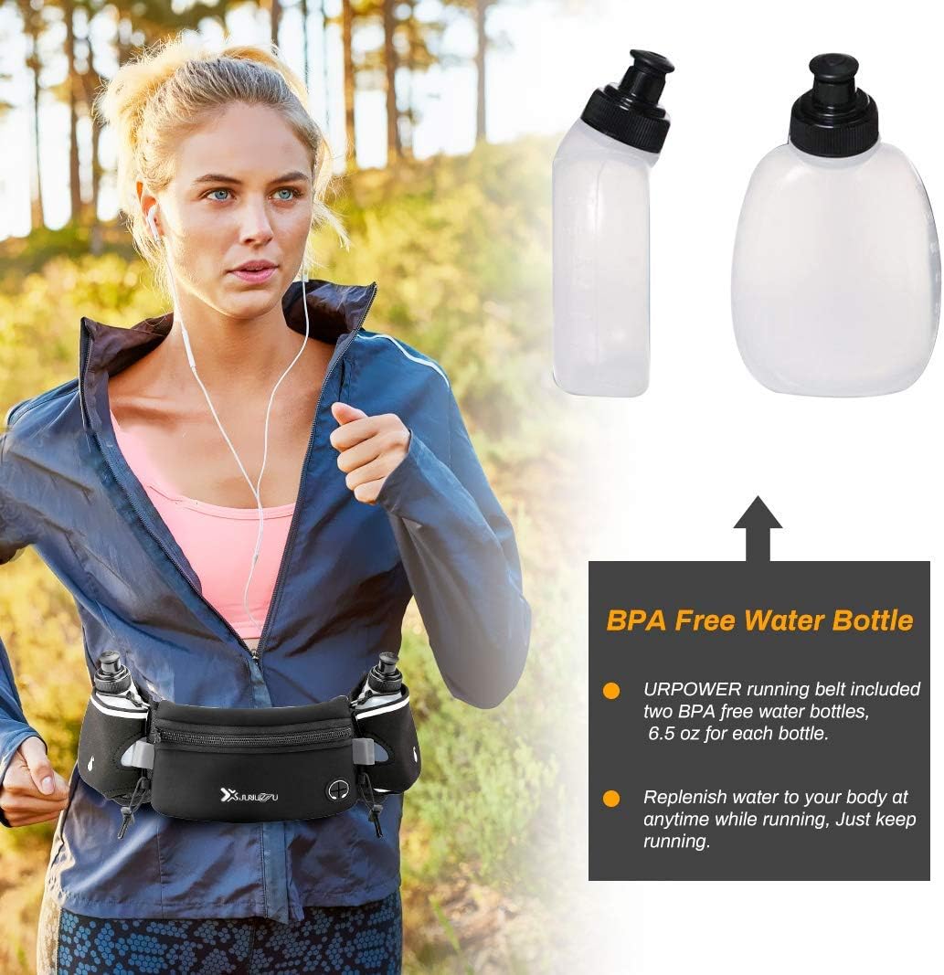 Running Belt with Water Bottles (2 X 175Ml) Hydration Belt Waterproof Waist Pack Fits Iphone Adjustable Sports Waist Pack for Marathon Running Hiking Cycling