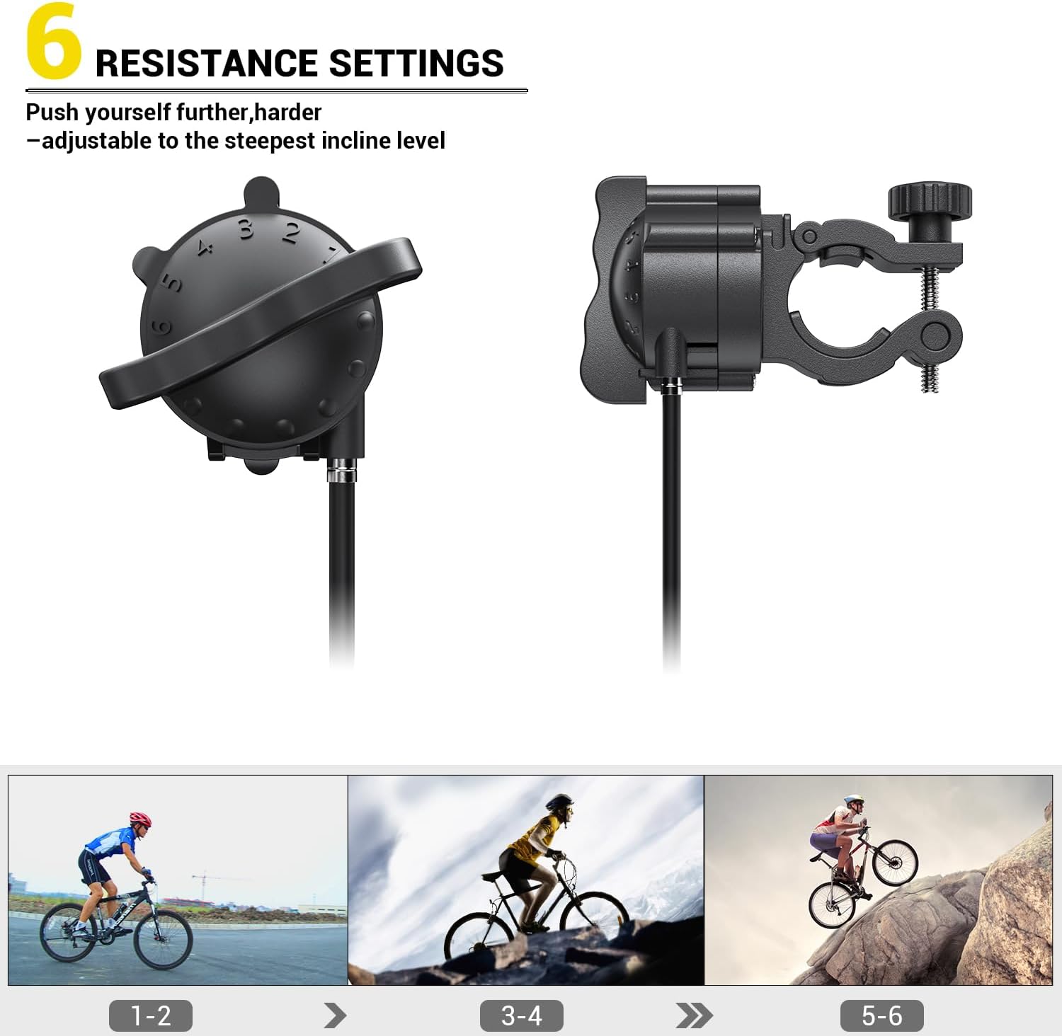Turbo Trainer - Magnetic Stationary Bike Trainer for 26-28" & 700C Wheels - Adjustable 6 Level Resistance Bike Stand for Indoor Riding with Quick Release Lever & Front Wheel Riser Block