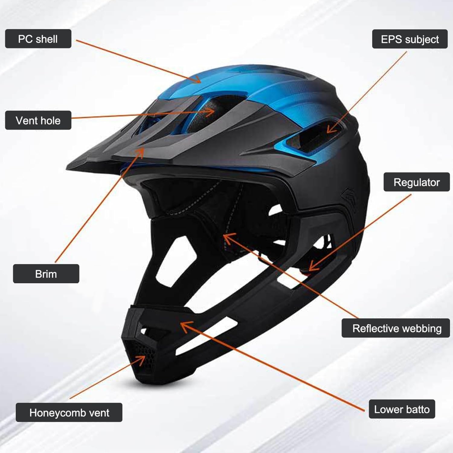 Full Face Helmet, Mountain Bike Helmet for Adult Breathable Shock-Proof PC Full Face Bike with Detachable Chin Holder & Visor Adjustable Black for Biking, Adult