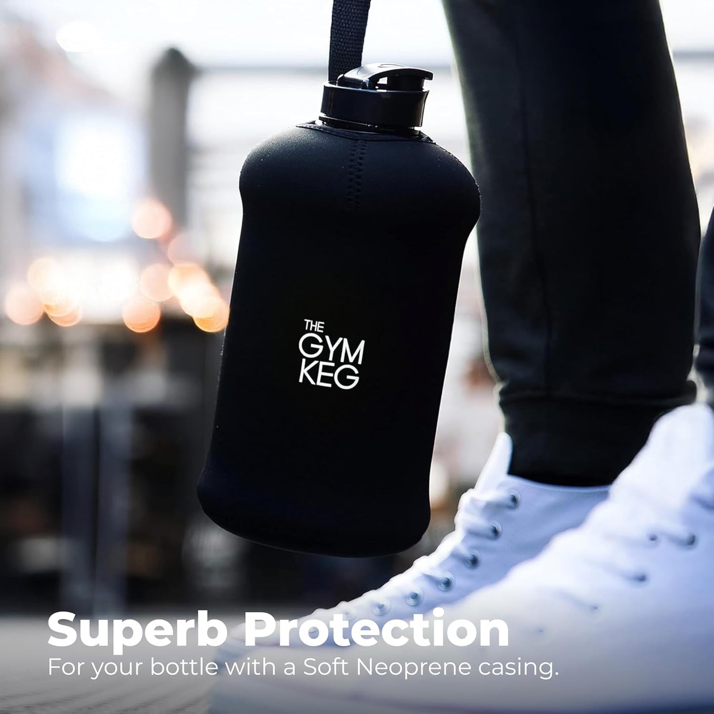 Official Sports 2L Water Bottle (2.2 L) Insulated Sleeve | Carry Handle | Fitness, Exercise, Large Gym 2 Litre Water Bottle | Ecofriendly, BPA Free, 40% Thicker Plastic