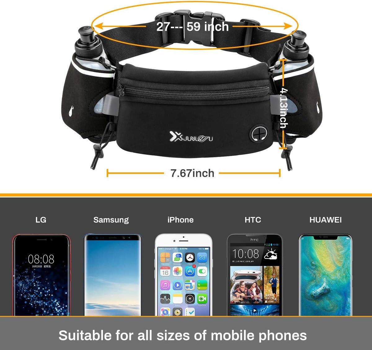 Running Belt with Water Bottles (2 X 175Ml) Hydration Belt Waterproof Waist Pack Fits Iphone Adjustable Sports Waist Pack for Marathon Running Hiking Cycling
