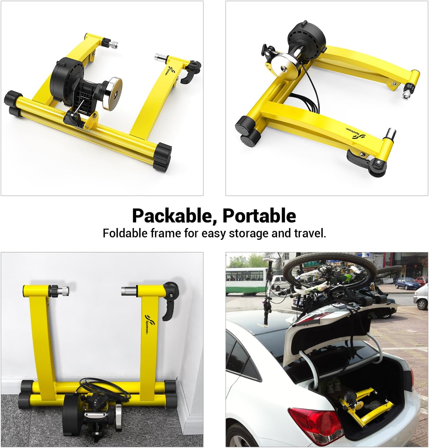 Turbo Trainer - Magnetic Stationary Bike Trainer for 26-28" & 700C Wheels - Adjustable 6 Level Resistance Bike Stand for Indoor Riding with Quick Release Lever & Front Wheel Riser Block