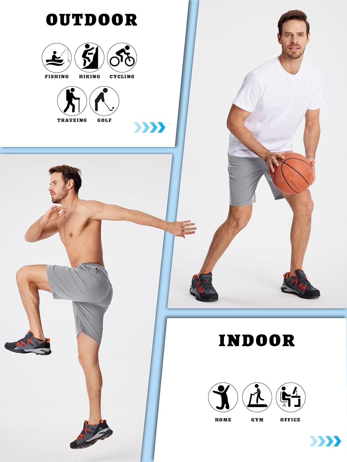 Men'S Quick-Drying Training Shorts, Running Shorts, Breathable Sports Shorts with Zip Pockets