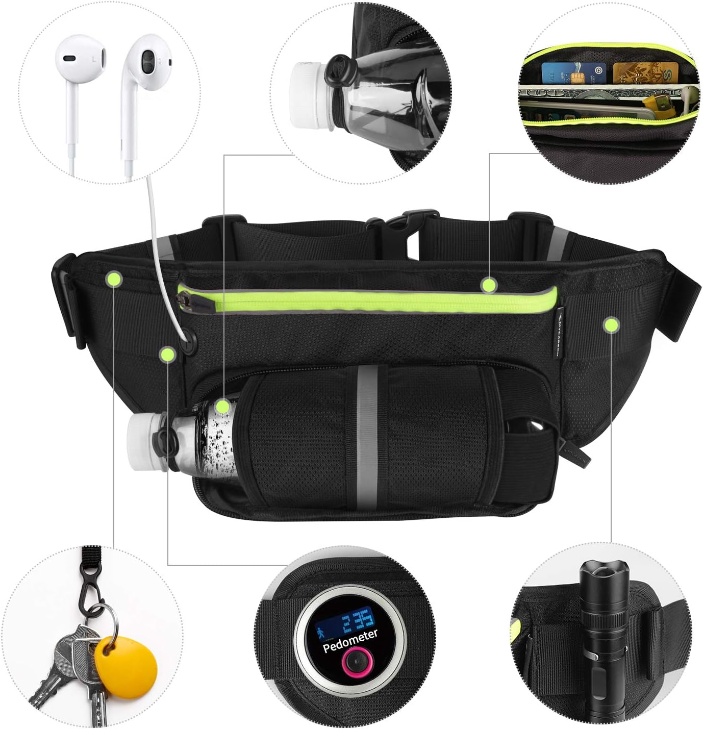 Running Belt with Water Bottle Holder Waterproof Bum Bag Cycling Waist Bag Jogging Belt Dog Walking Bag for Travel Holidays Camping Hiking Outdoor Fit for Iphone Pro Max Huawei Sumsung