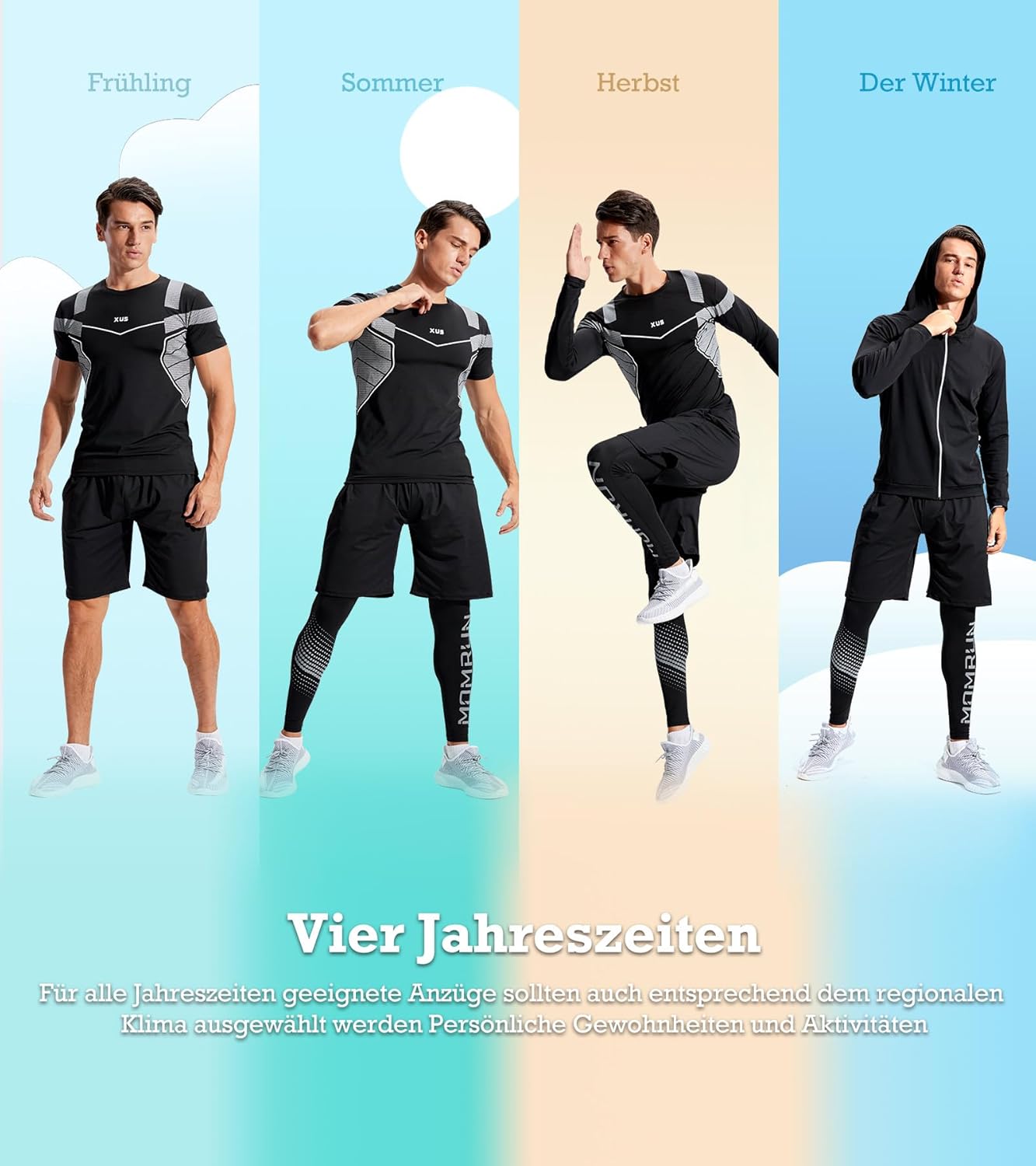 5Pcs Gym Clothes Men Tracksuit Sets Running Wear Compression Shirts Sleeve Tops Jackets Long Suits Leggings Shorts Sports Activewear for Athletic