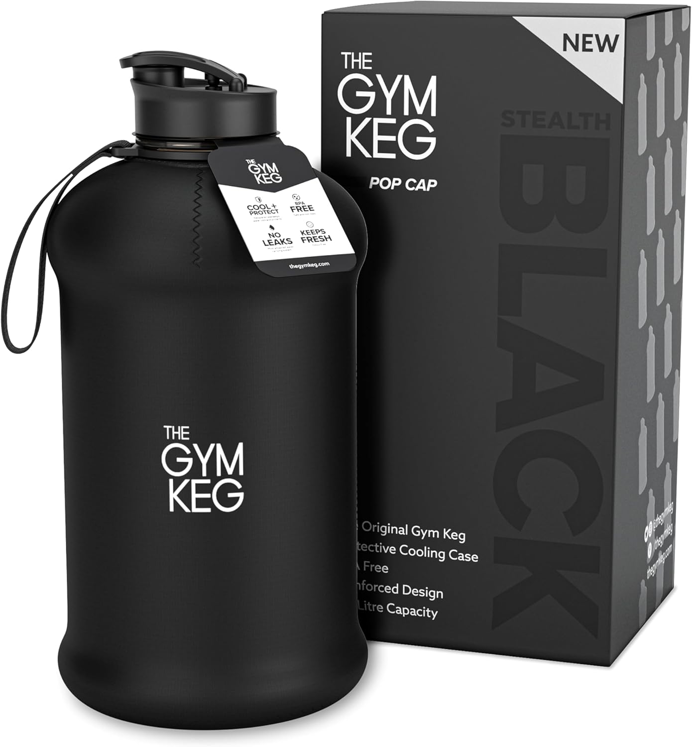 Official Sports 2L Water Bottle (2.2 L) Insulated Sleeve | Carry Handle | Fitness, Exercise, Large Gym 2 Litre Water Bottle | Ecofriendly, BPA Free, 40% Thicker Plastic