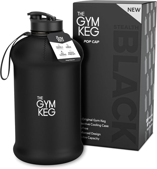 Official Sports 2L Water Bottle (2.2 L) Insulated Sleeve | Carry Handle | Fitness, Exercise, Large Gym 2 Litre Water Bottle | Ecofriendly, BPA Free, 40% Thicker Plastic