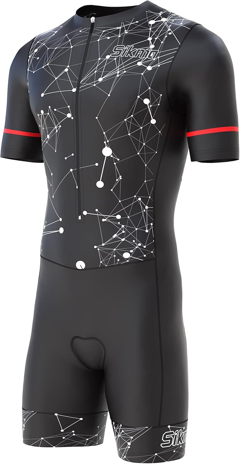 Men'S Cycling Skinsuit Gel Padded One Piece Trisuit Bike Top Short Sublimated Design