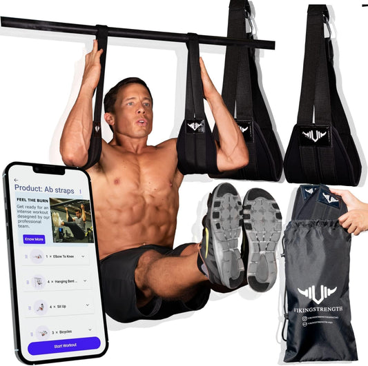 AB Straps - Premium Padded Home Gym Exerciser Ab Slings Pair for Pull up Bar - Hanging Leg Raiser Fitness for Six Pack - Workout Equipment for Men & Women + Bonus Bag