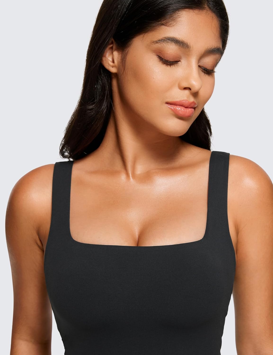 Women'S Butterluxe Square Neck Sports Bra Padded Wireless Crop Top Gym Workout Tank Tops Camisole with Built in Bra