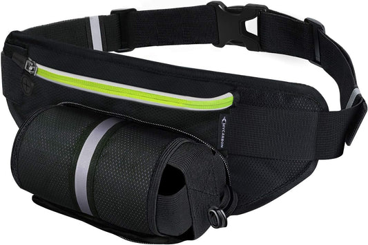 Running Belt with Water Bottle Holder Waterproof Bum Bag Cycling Waist Bag Jogging Belt Dog Walking Bag for Travel Holidays Camping Hiking Outdoor Fit for Iphone Pro Max Huawei Sumsung
