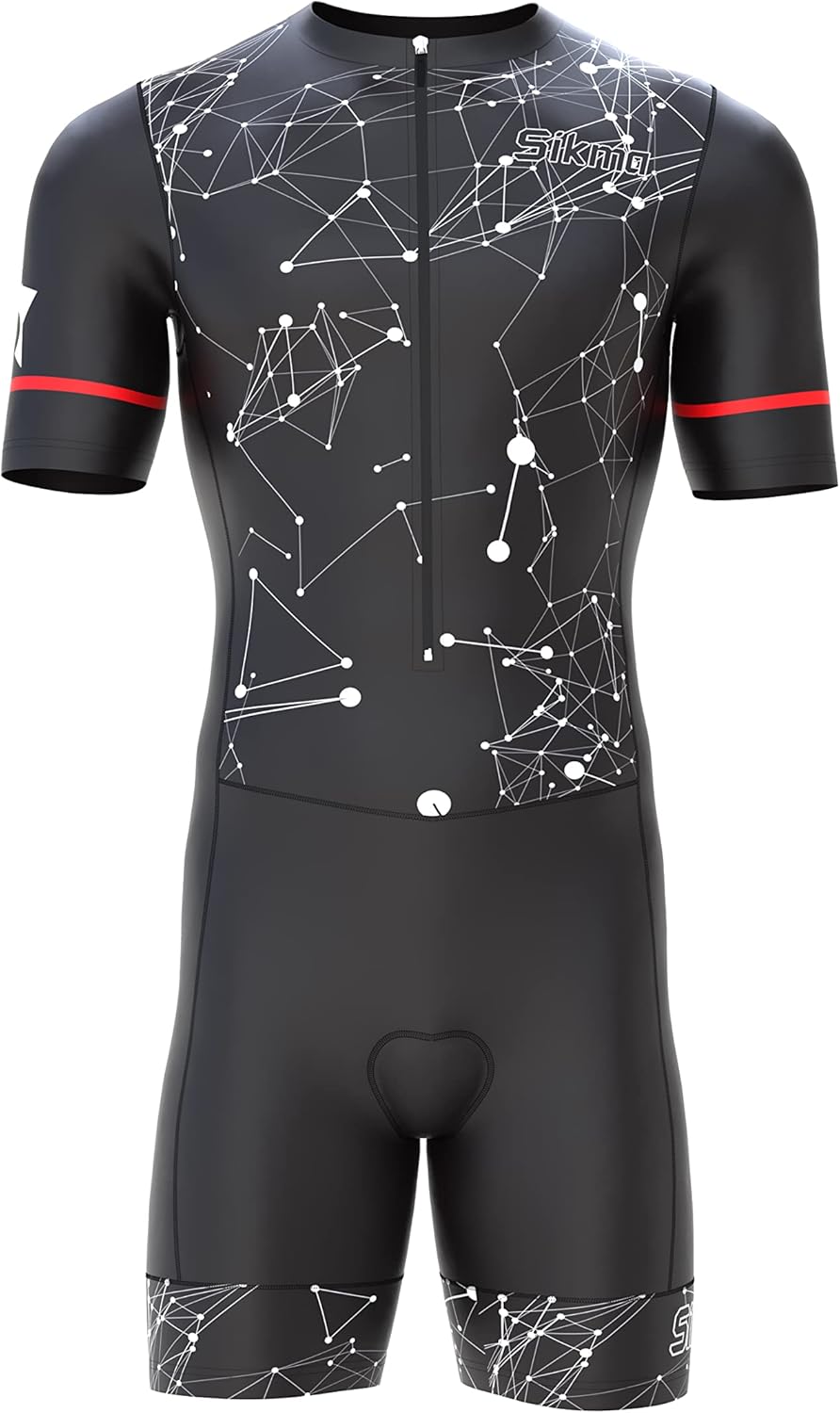 Men'S Cycling Skinsuit Gel Padded One Piece Trisuit Bike Top Short Sublimated Design