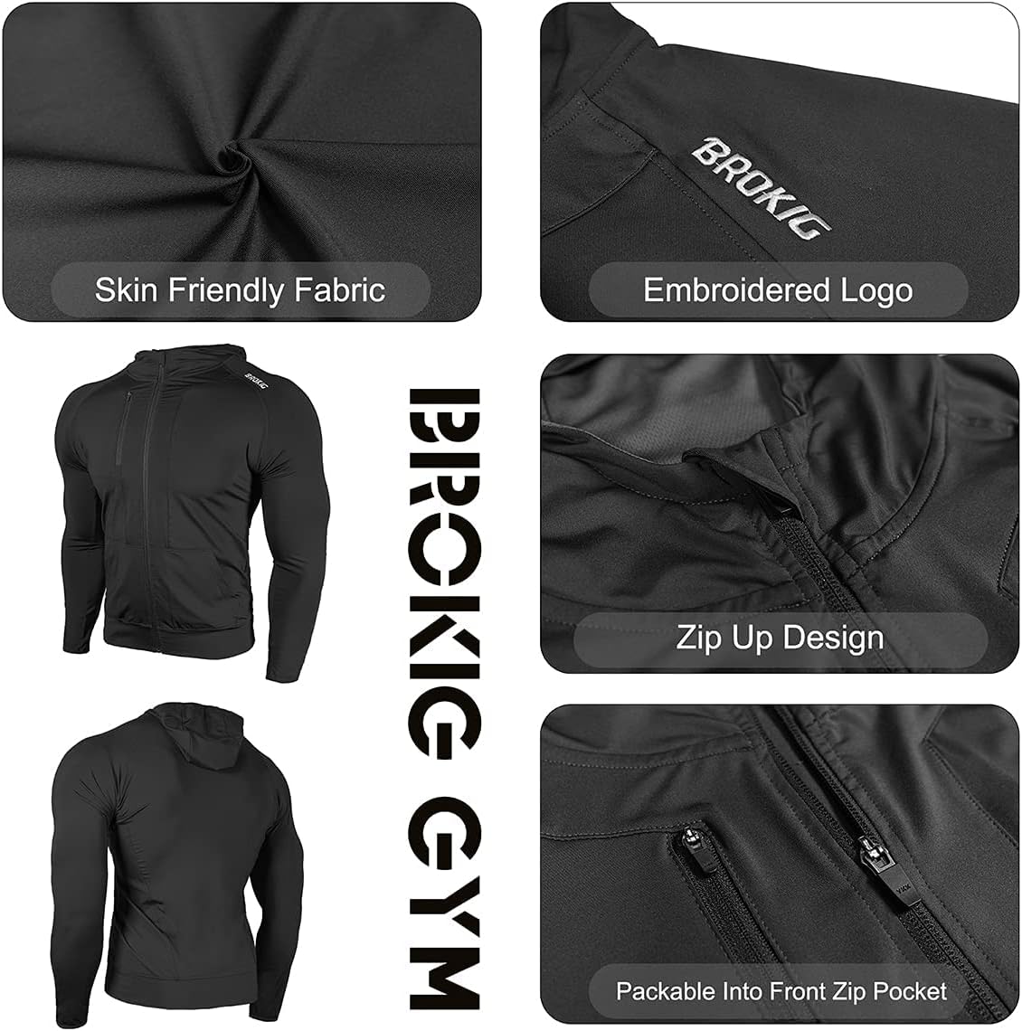 Mens Zip Hoodies, Lightweight Sweatshirts Gym Running Jumper Jackets with Pockets