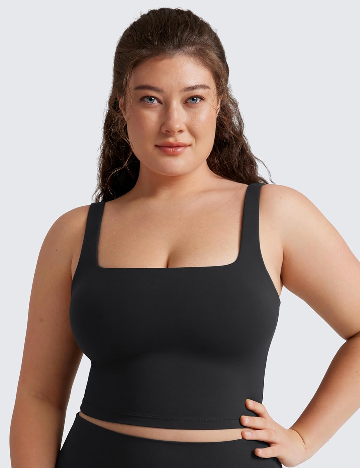 Women'S Butterluxe Square Neck Sports Bra Padded Wireless Crop Top Gym Workout Tank Tops Camisole with Built in Bra