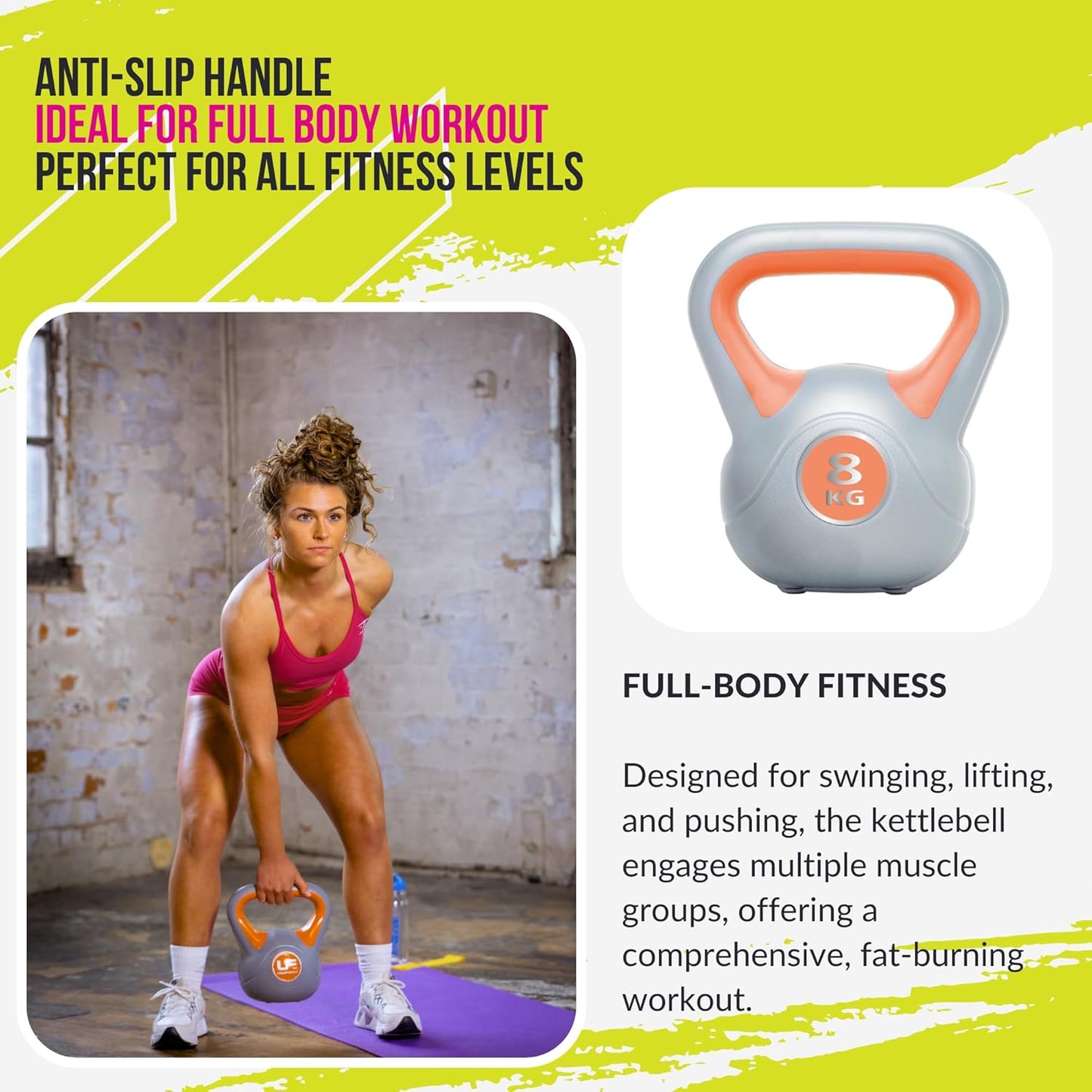 Unisex  Vinyl Kettlebell, Orange, 8Kg UK