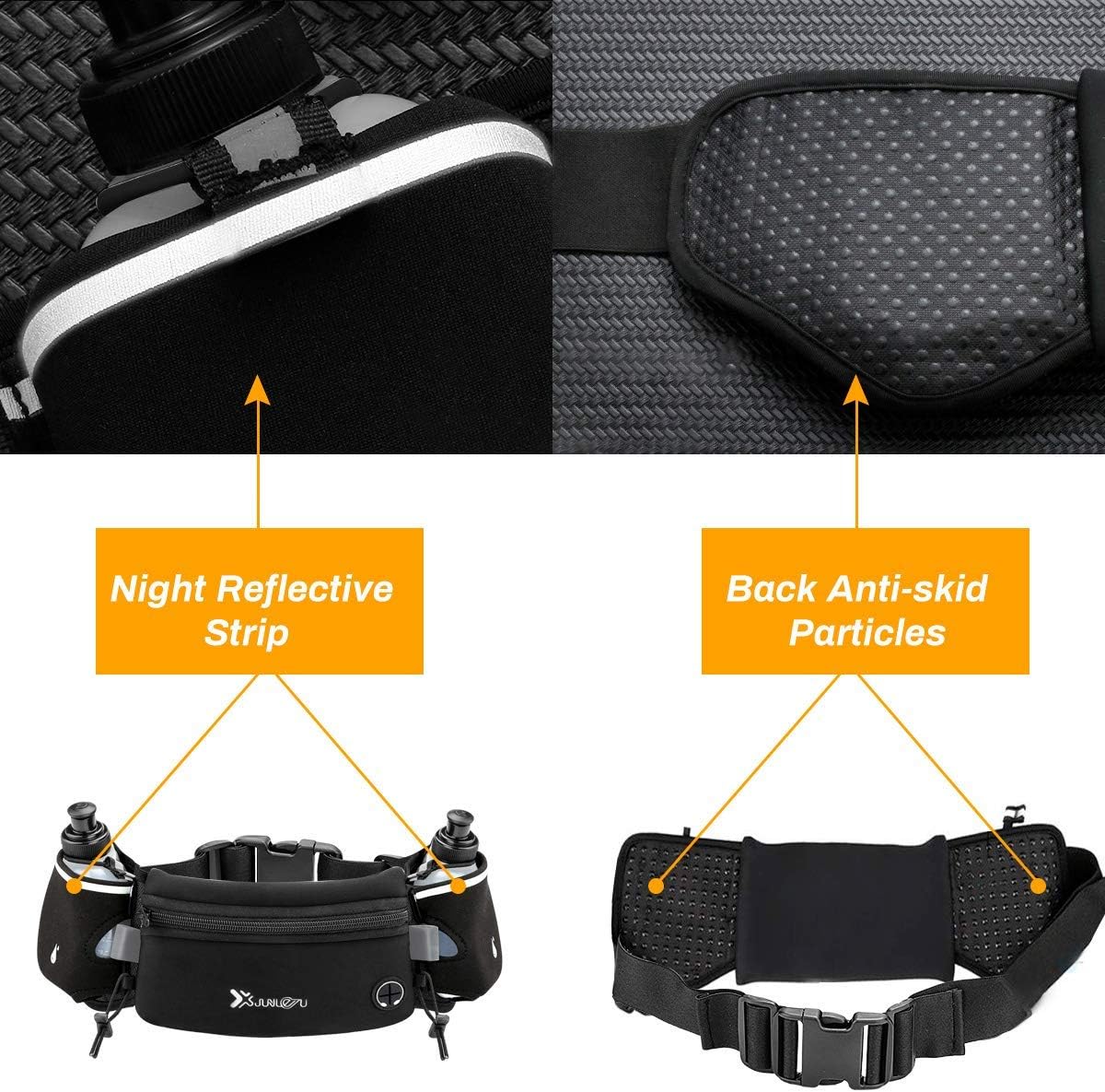 Running Belt with Water Bottles (2 X 175Ml) Hydration Belt Waterproof Waist Pack Fits Iphone Adjustable Sports Waist Pack for Marathon Running Hiking Cycling