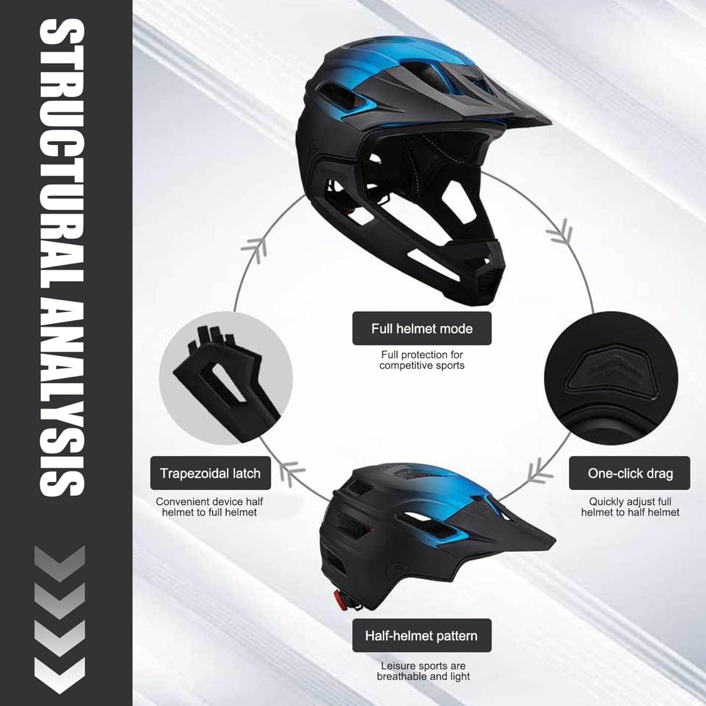 Full Face Helmet, Mountain Bike Helmet for Adult Breathable Shock-Proof PC Full Face Bike with Detachable Chin Holder & Visor Adjustable Black for Biking, Adult