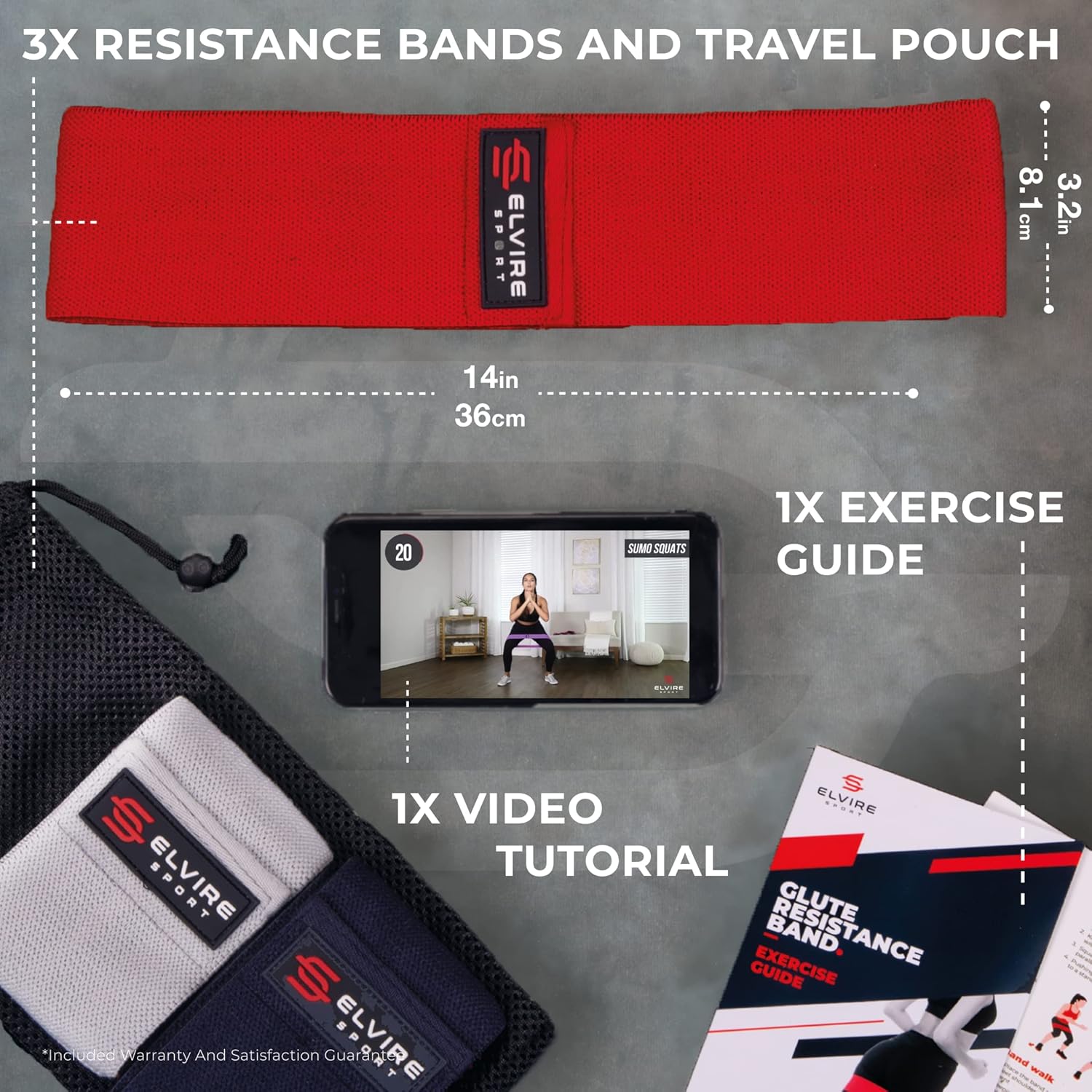 Elvire Fabric Resistance Bands for Working Out, Set of 3, Booty Exercise Band for Women, Workout Loops, Legs, Glutes, Squat