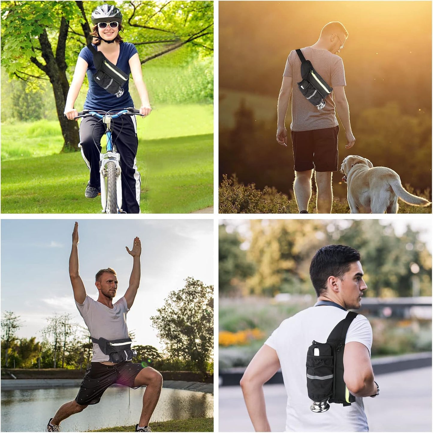 Running Belt with Water Bottle Holder Waterproof Bum Bag Cycling Waist Bag Jogging Belt Dog Walking Bag for Travel Holidays Camping Hiking Outdoor Fit for Iphone Pro Max Huawei Sumsung